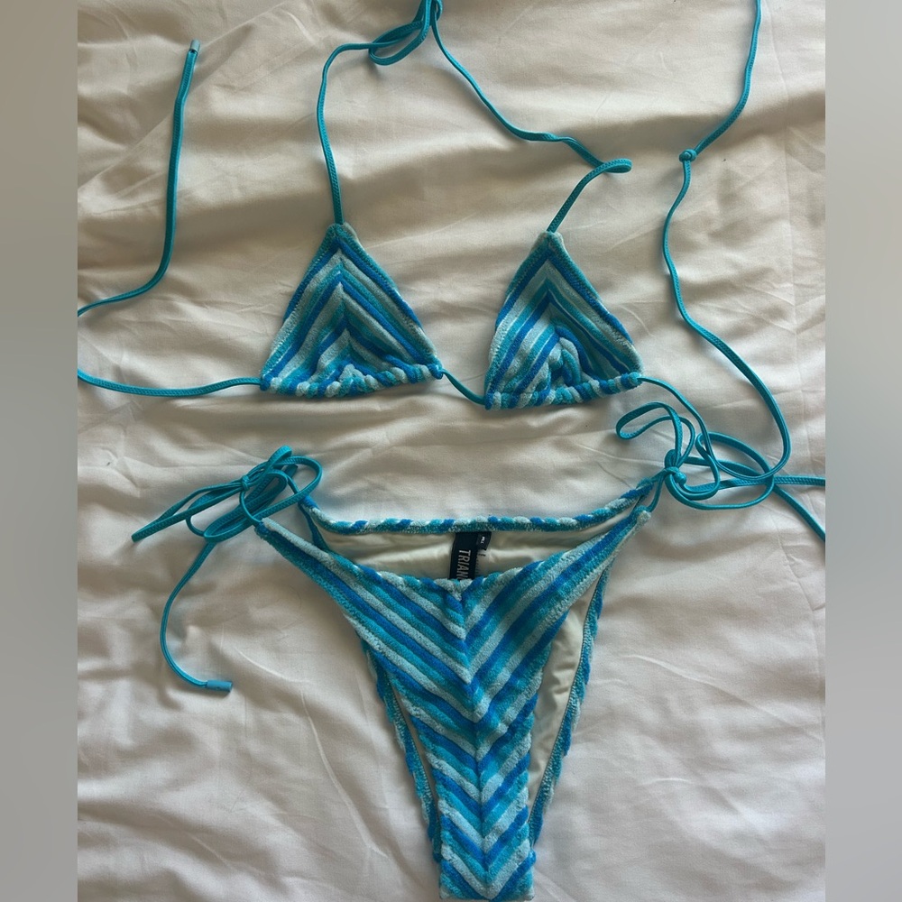 Triangl Swimwear Blue and White Chevron Bikini
